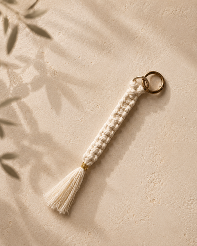 Macramé ručně vyráběný přívěšek na klíče